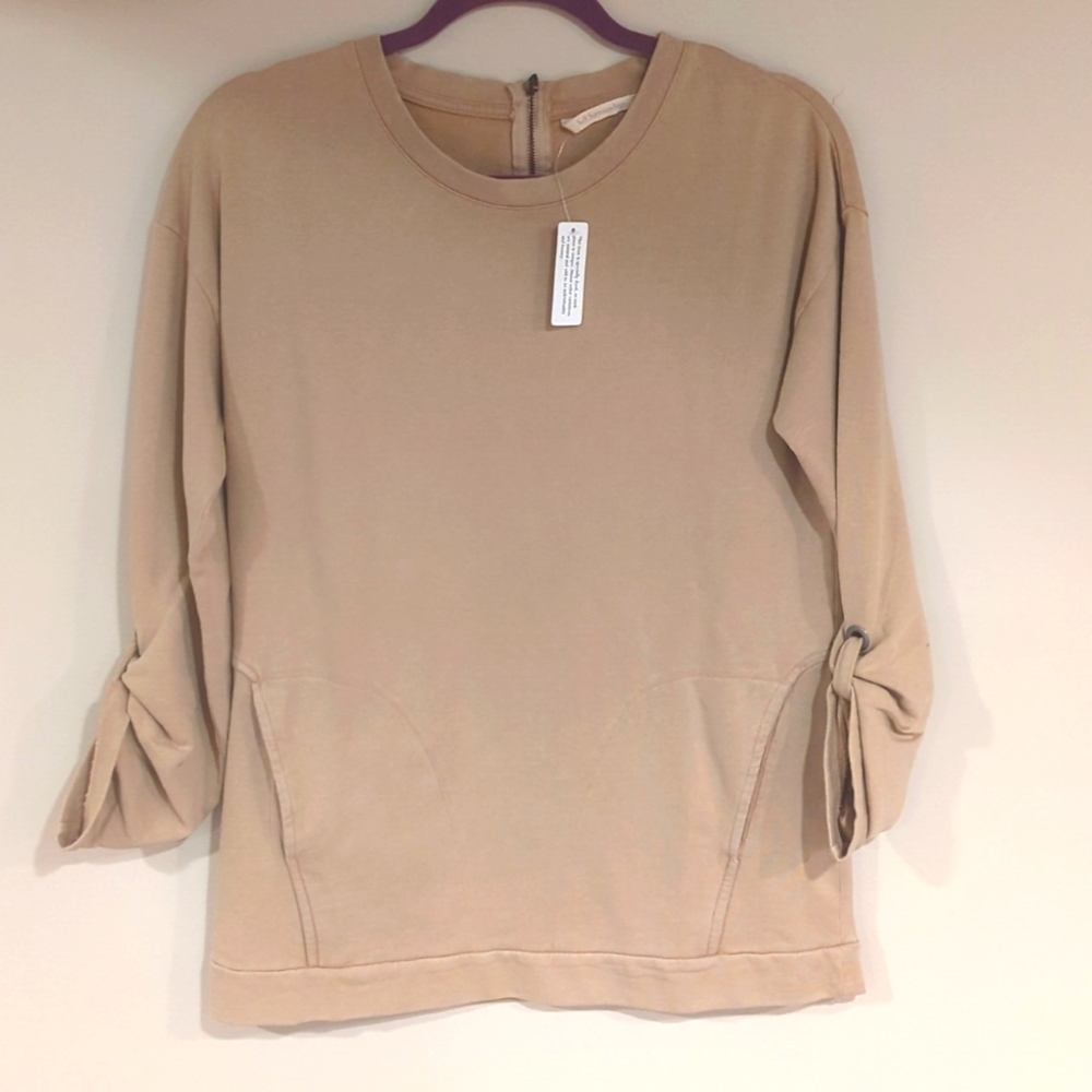 Women's Beige Tie-Sleeve Pullover Top XS S